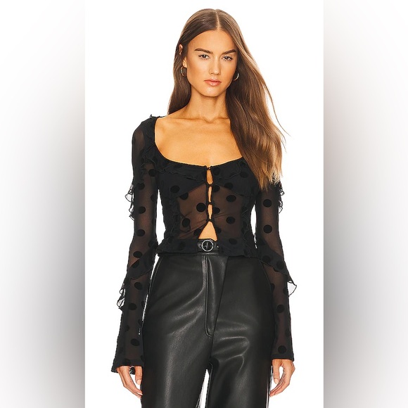 House of Harlow 1960 Tops - House of Harlow x REVOLVE Eugenia sheer black polka dot top size small